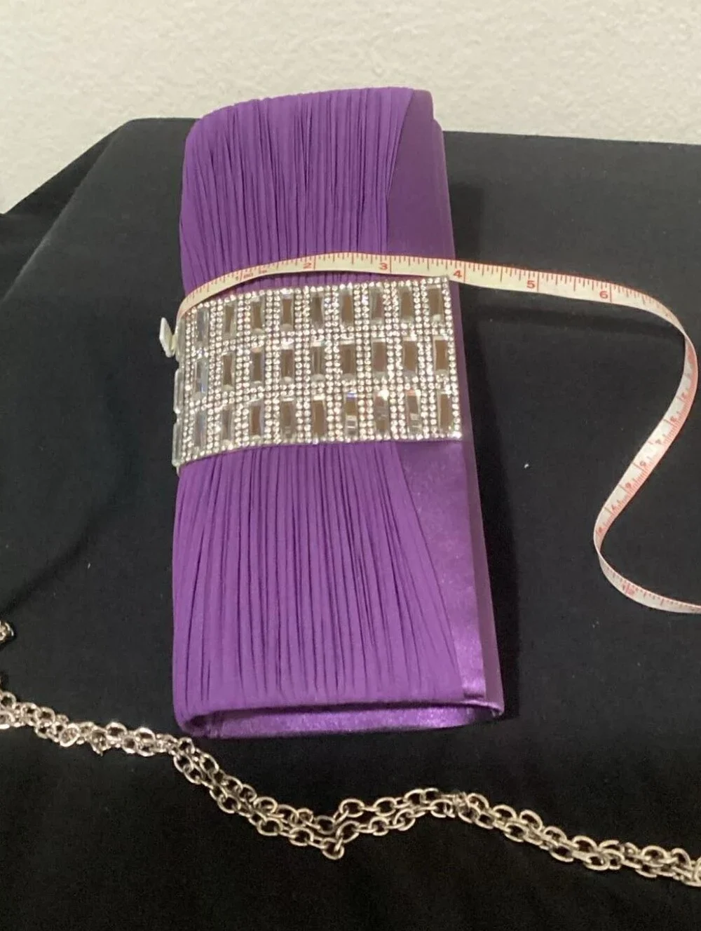Purple Satin Evening Clutch with Rhinestone Accent
